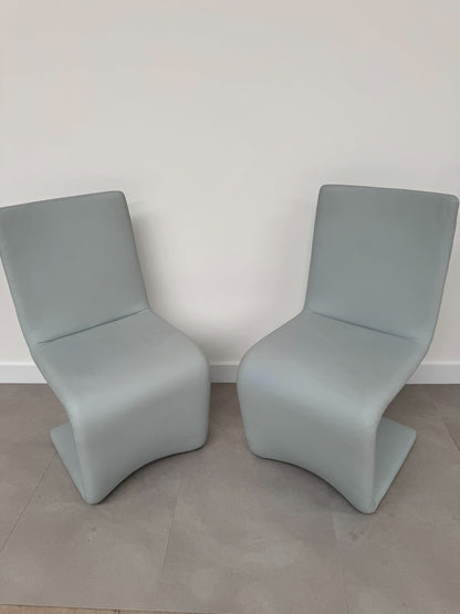 2 x Ex Display Ronaldo Venere Leather dining Chairs sky Blue AX016