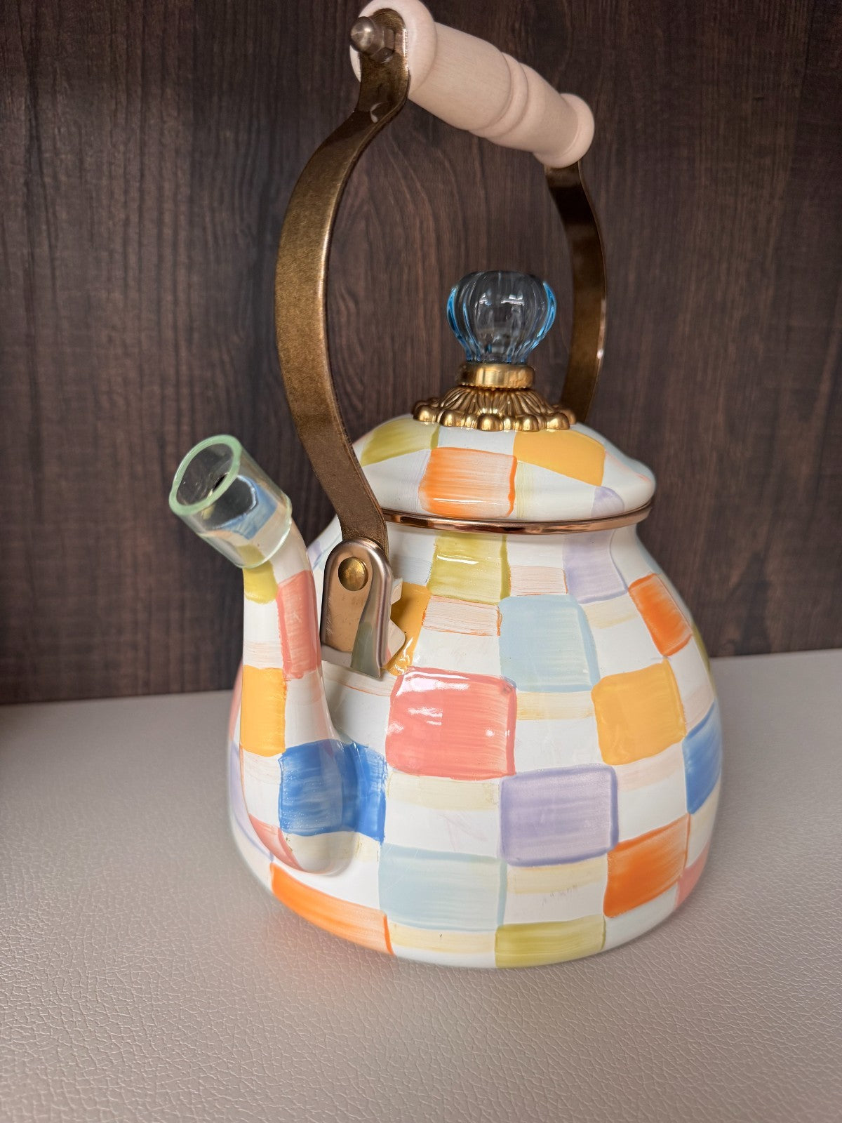 NEW Mackenzie-Childs Confetti Check 2 Quart Tea Stove Kettle IN STOCK ltd editio