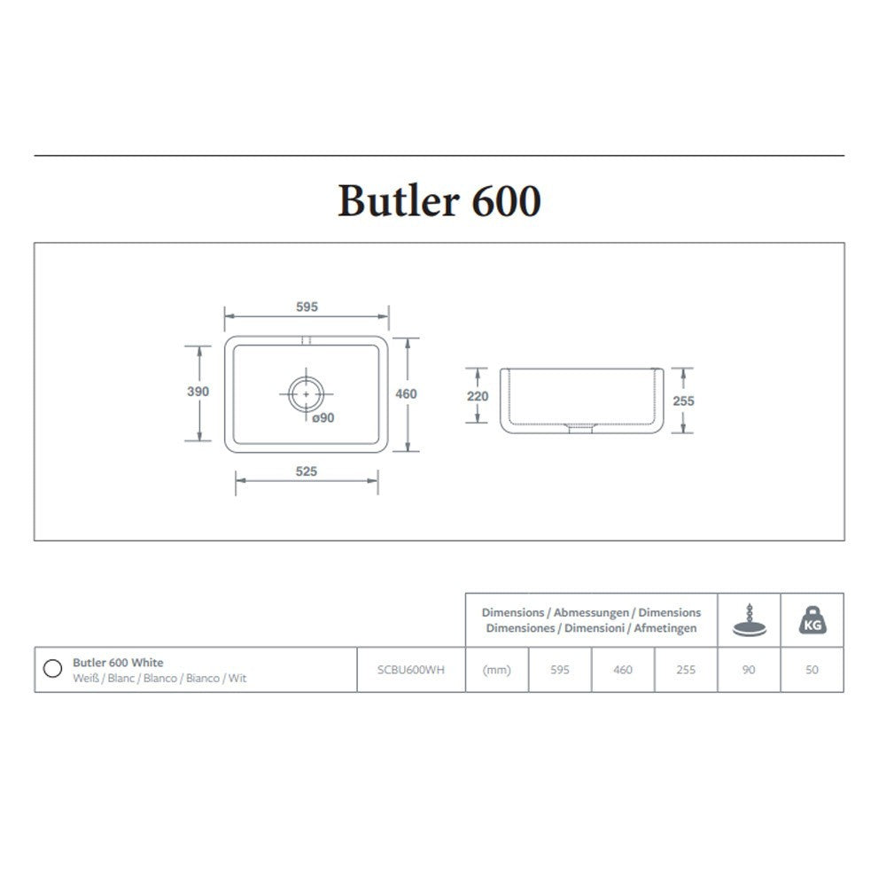 NEW Perrin & Rowe PRBU600WH Butler Sink basin white Shaws Of Darwen 2460 BR4396