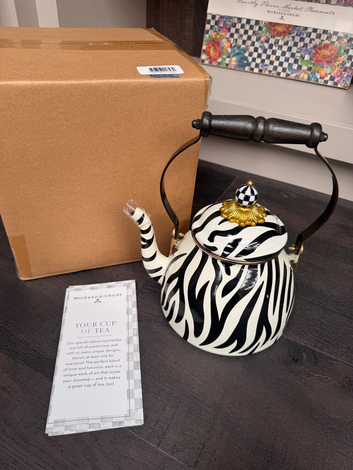 NEW Mackenzie-Childs 89257-1144 Zebra 2 Quart Tea Kettle Limited Edit IN STOCK