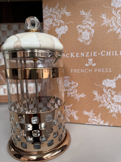 NEW Mackenzie Childs Mocha Check French Coffee Press 89506-840 IN STOCK