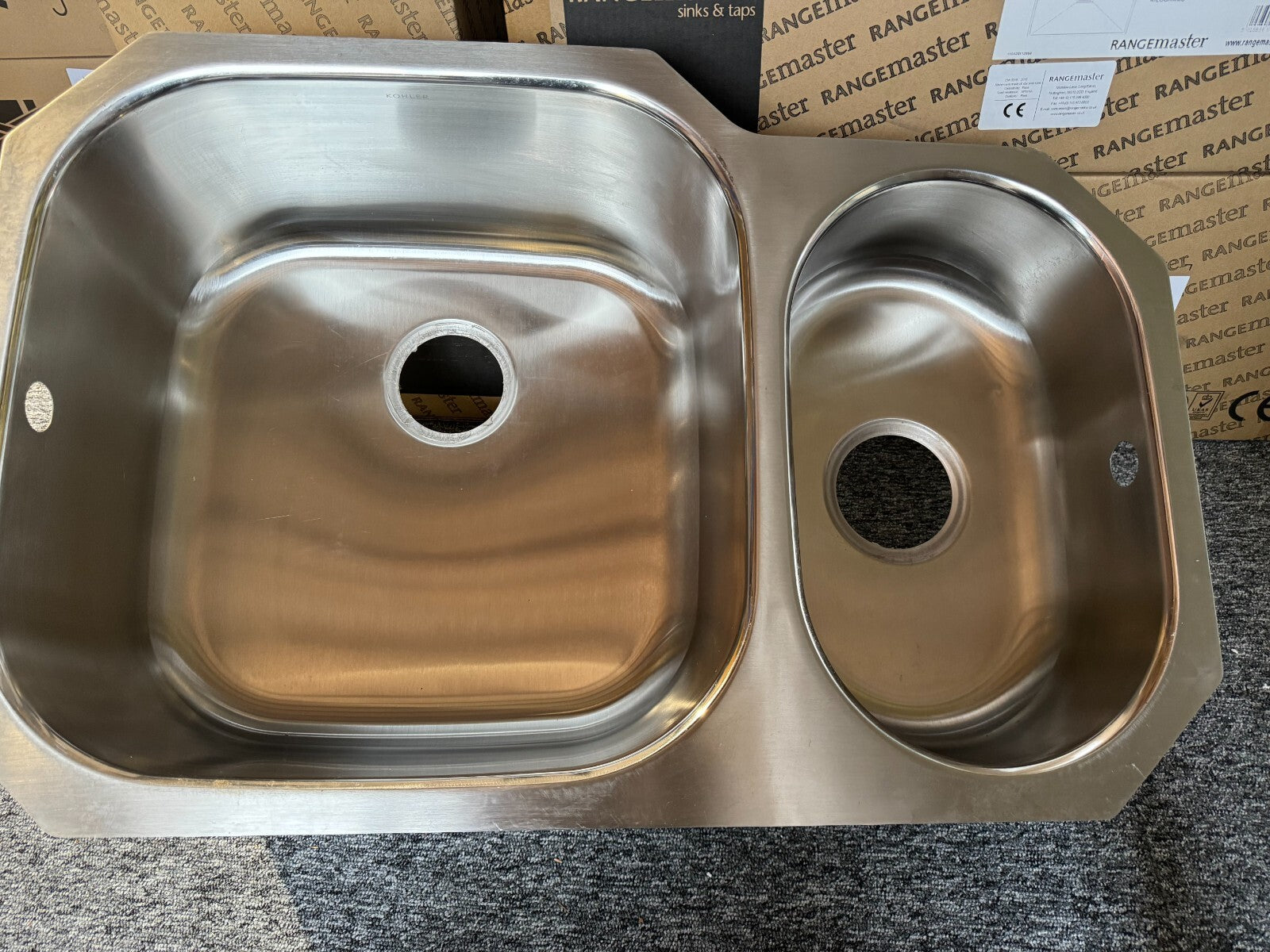 Unused Kohler K 3355 Stainless Steel Kitchen Sink Double Bowl Basin