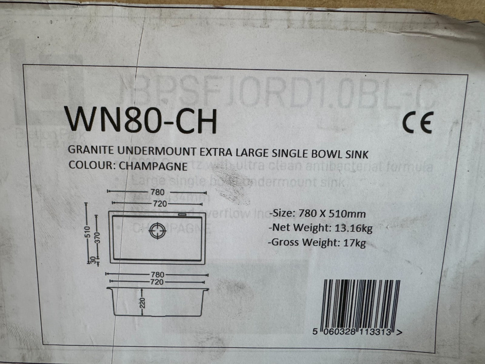 NEW Carysil Essentials WN80-ch Large Bowl Kitchen Sink Basin Champagne AX4312