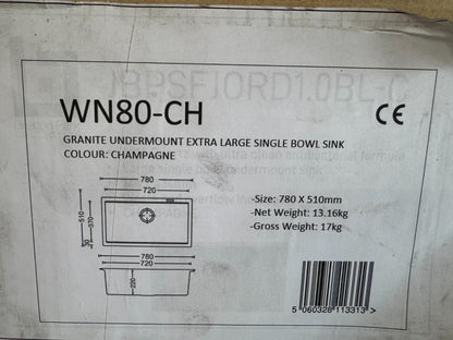 NEW Carysil Essentials WN80-ch Large Bowl Kitchen Sink Basin Champagne AX4312