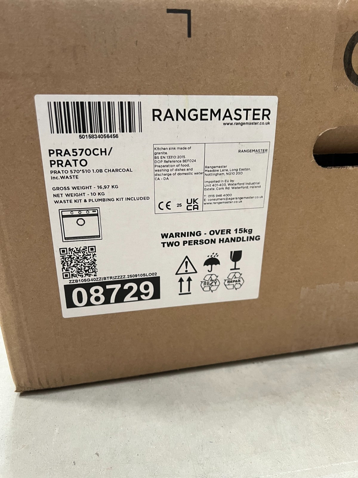 NEW Rangemaster PRA570CH/ prato Igneous Inset Single Bowl Sink Charcoal BR4004