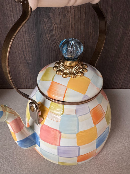 NEW Mackenzie-Childs Confetti Check 2 Quart Tea Stove Kettle IN STOCK ltd editio
