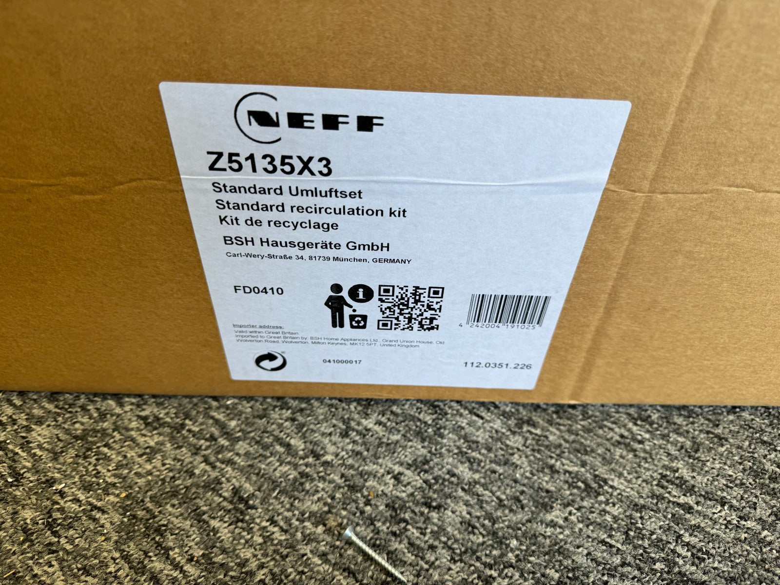 NEW Neff Z5135X3 Recirculating Filter kit for Extractor Hood BR4275