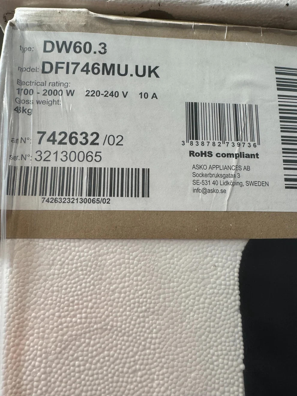 NEW Asko Dishwasher 60cm integrated DW60.3 DFI746MU.UK appliance miele