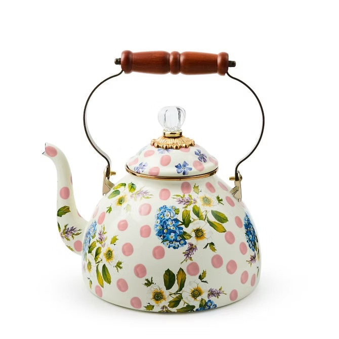 NEW Mackenzie-Childs Wildflowers Pink 3 Qt tea Stove Kettle Ltd Edit IN STOCK