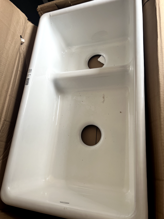 New Kohler 6625 - 0 Kitchen Sink Cast Iron Enamel double bowl white Shaws