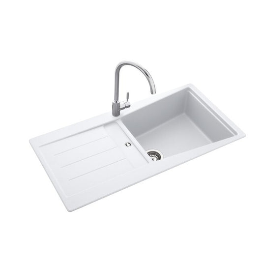 New Rangemaster Mica Kitchen Sink drainer white granite 1 bowl waste MIC1051CW