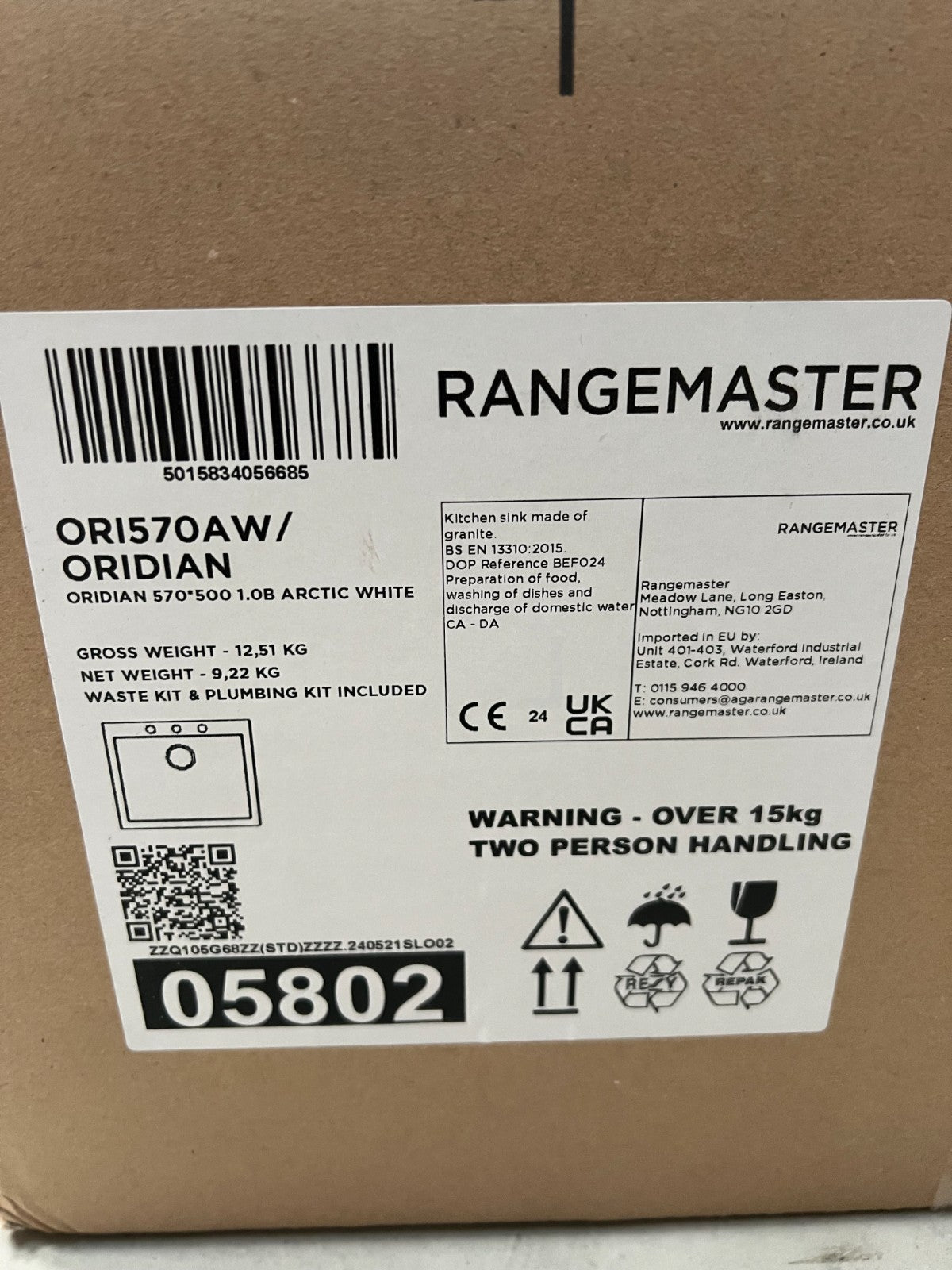 NEW Rangemaster ORI570AW/ Oridian Inset Rangemaster Igneous Granite Sink BR4005