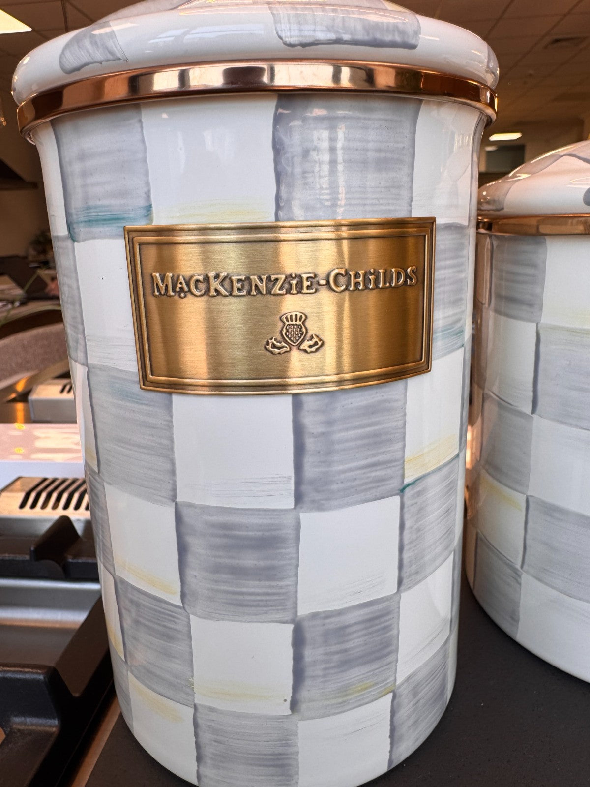 NEW Mackenzie Childs Sterling Check Enamel Large Medium Small Canister IN STOCK
