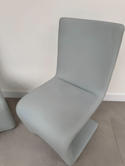 2 x Ex Display Ronaldo Venere Leather dining Chairs sky Blue AX016