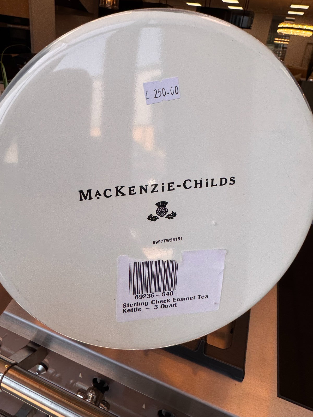 NEW Mackenzie Childs Sterling Check enamel 3 Quart Large Kettle stove IN STOCK