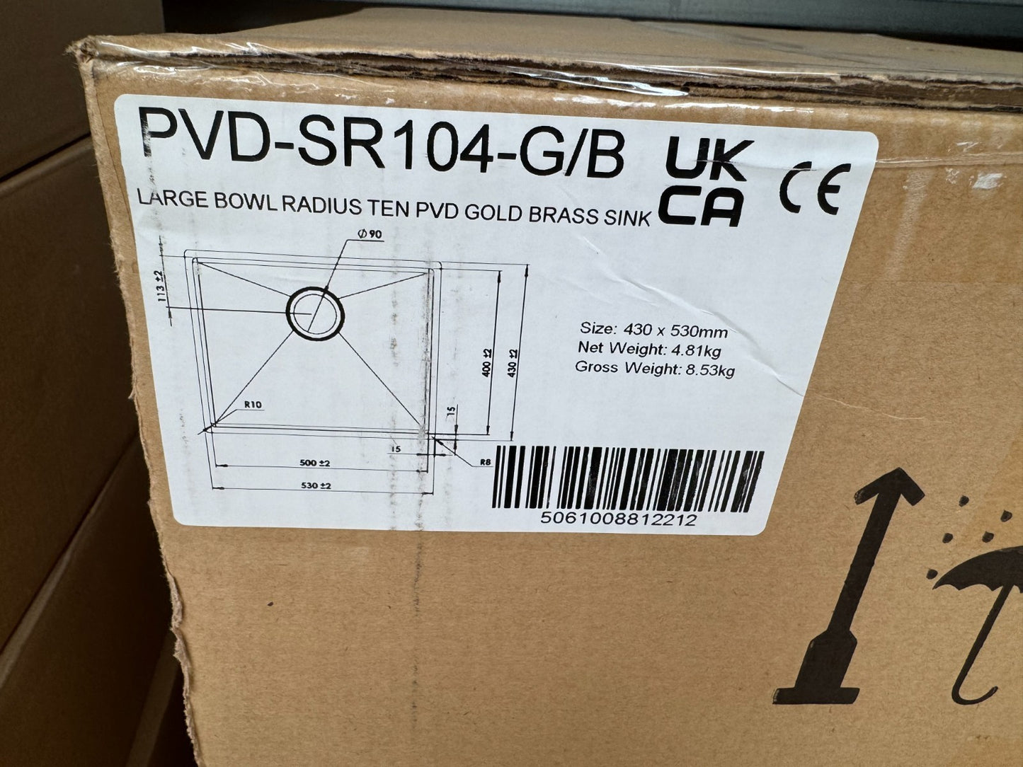 NEW Gold Brass Undermount Single Bowl Kitchen Sink 530 x 430mm AX4316