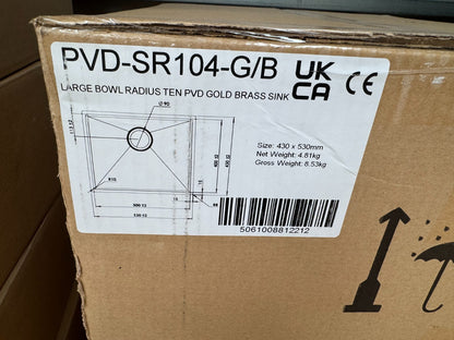 NEW Gold Brass Undermount Single Bowl Kitchen Sink 530 x 430mm AX4316