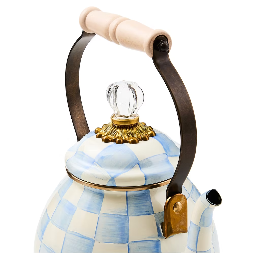 NEW Authentic Mackenzie Childs Sky Check 2 Quart Tea Kettle  CookShop IN STOCK