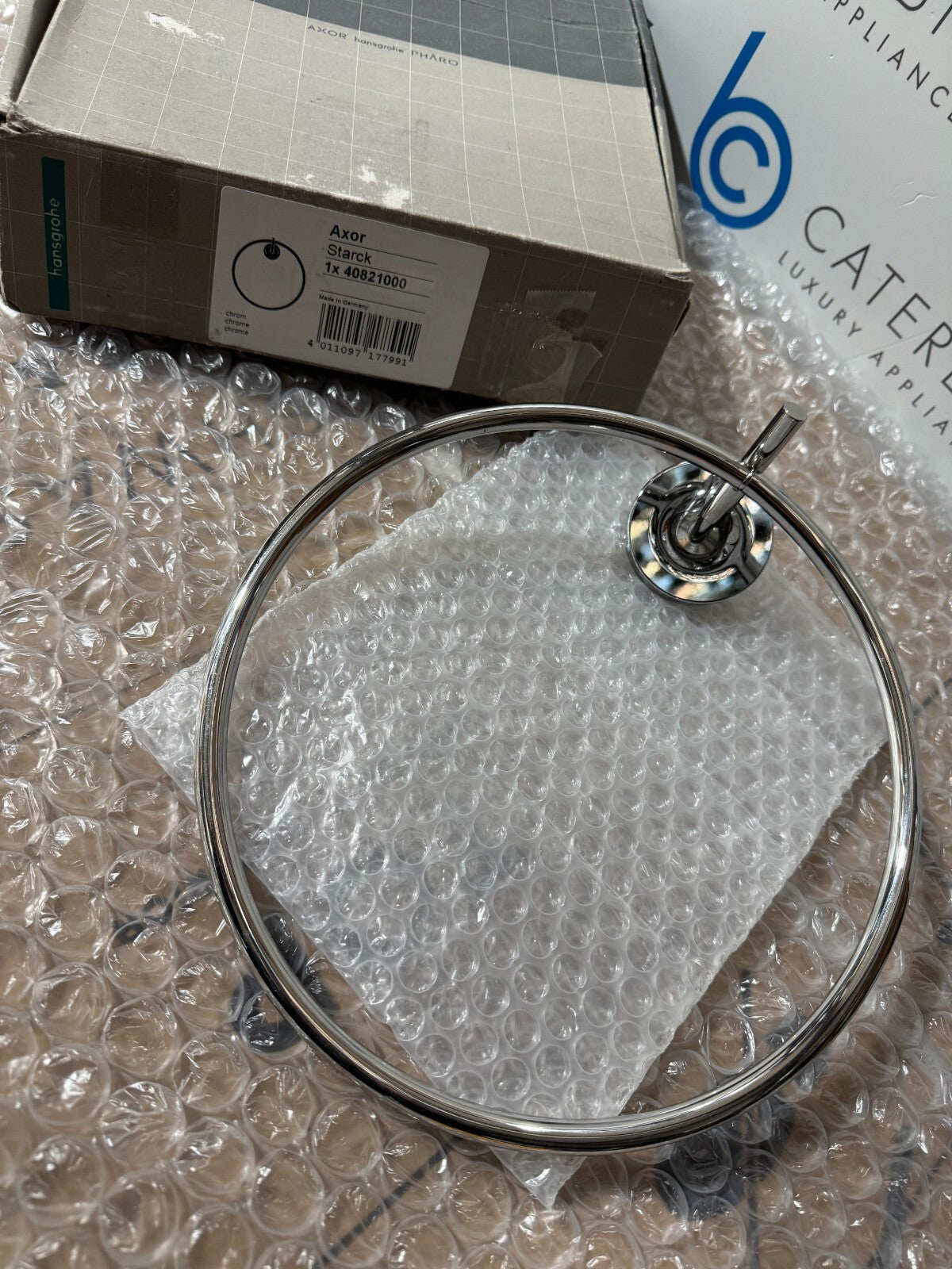 NEW AXOR Hansgrohe 40821000 Starck Chrome Wall Mounted Towel Ring BR890