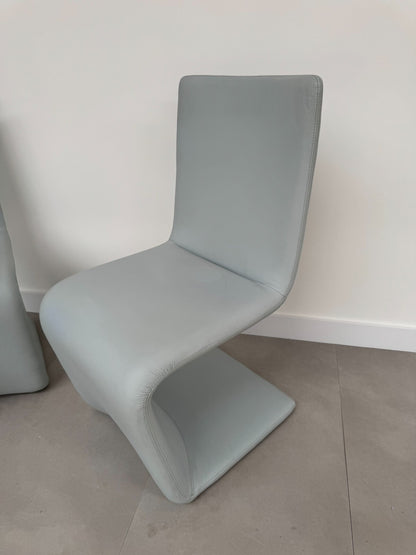 2 x Ex Display Ronaldo Venere Leather dining Chairs sky Blue AX016