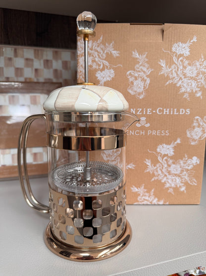 NEW Mackenzie Childs Mocha Check French Coffee Press 89506-840 IN STOCK