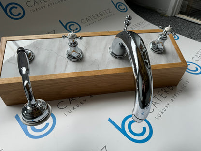 UNUSED 3649 PERRIN & ROWE 4 HOLE DECK MOUNTED C-SPOUT BATH TAP SHOWER CHROME