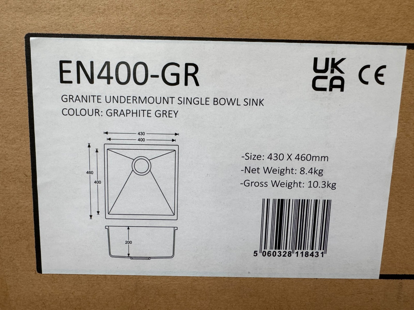 NEW Victoria Plumbing GREY Sink Composite Kitchen bowl Sink 460 x 430 AX4314
