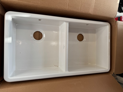 NEW Whitebirk Stonyhurst Ceramic White Kitchen Double bowl sink Shaws BR4341